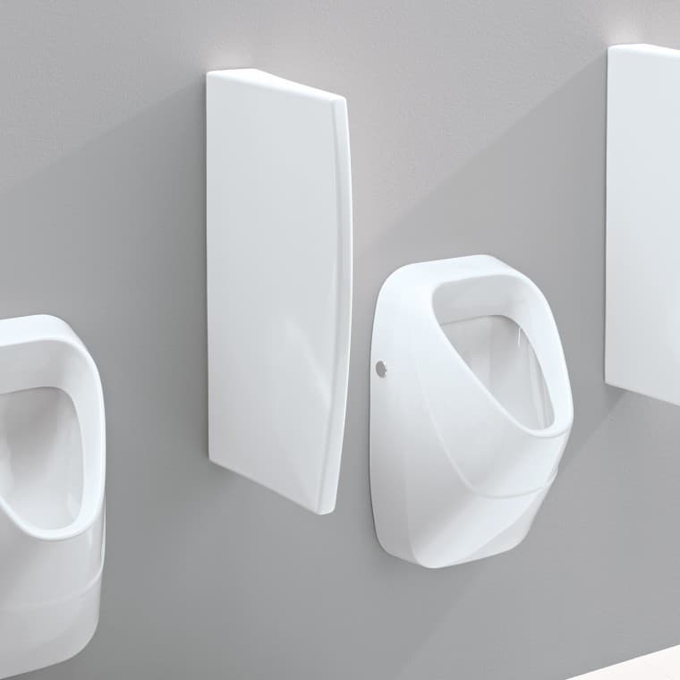 Dělicí stěna Geberit ze sanitární keramiky se skrytými upevňovacími prvky Dělicí stěna Geberit ze sanitární keramiky se skrytými upevňovacími prvky