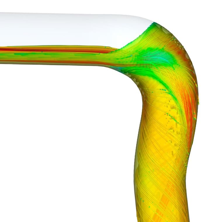 Simulace průtoku s ohybem Geberit SuperTube BackFlip Simulace průtoku s ohybem Geberit SuperTube BackFlip