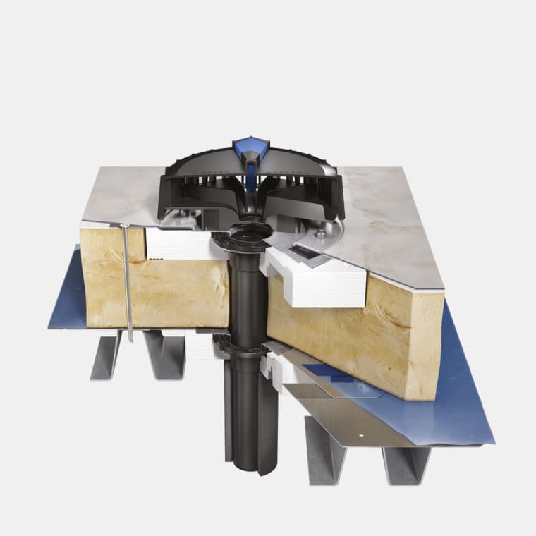 Pokládka systému Geberit Pluvia na lehkou střechu, izolovanou střešní fólií a parotěsnou zábranou Pokládka systému Geberit Pluvia na lehkou střechu, izolovanou střešní fólií a parotěsnou zábranou