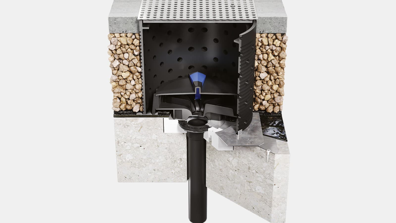 Vtok Geberit Pluvia je nainstalován se sadou pro nesení váhy Vtok Geberit Pluvia je nainstalován se sadou pro nesení váhy