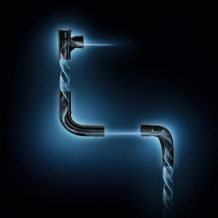 Hydraulicky optimalizovaný průtok vody pomocí armatur Geberit SuperTube. Hydraulicky optimalizovaný průtok vody pomocí armatur Geberit SuperTube.