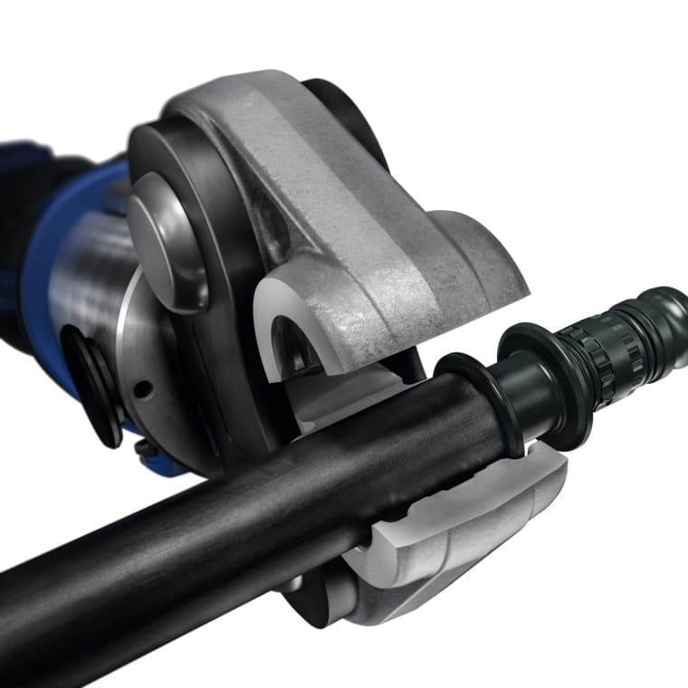 Bezúdržbová lisovací čelist Geberit Mepla. Přizpůsobený design lisovací čelisti a armatury Mepla. Bezúdržbová lisovací čelist Geberit Mepla. Přizpůsobený design lisovací čelisti a armatury Mepla.