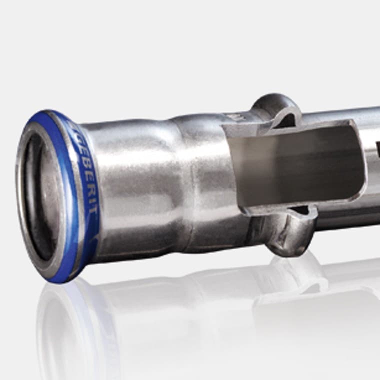 Průřez systémové trubky a nátrubku Geberit Mapress z nerezové oceli Průřez systémové trubky a nátrubku Geberit Mapress z nerezové oceli