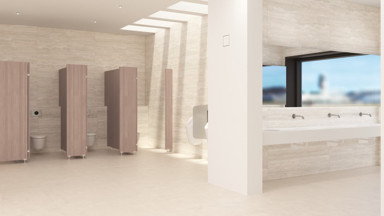 Sanitární místnost v nebytové výstavbě (© Geberit) Sanitární místnost v nebytové výstavbě (© Geberit)